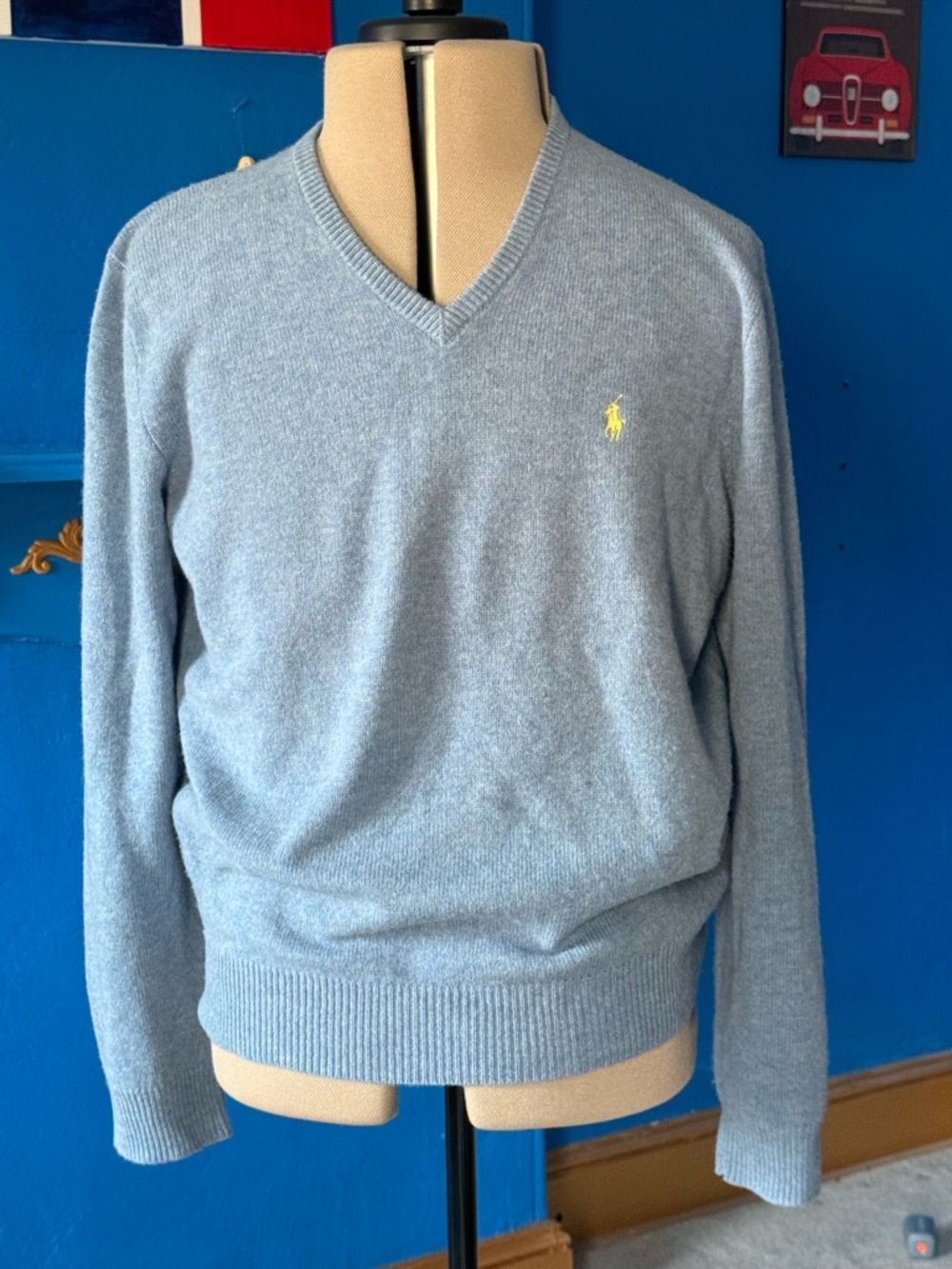 Ralph Lauren Light Blue Old Money Sweater with Yellow Polo Logo
